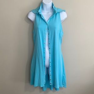 100% Cotton Blue Bathing Suit Coverup Sleeveless and Hooded Size Small